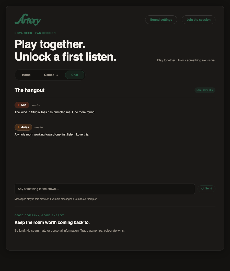 Example Nova Reed Chat page where fans talk between rounds